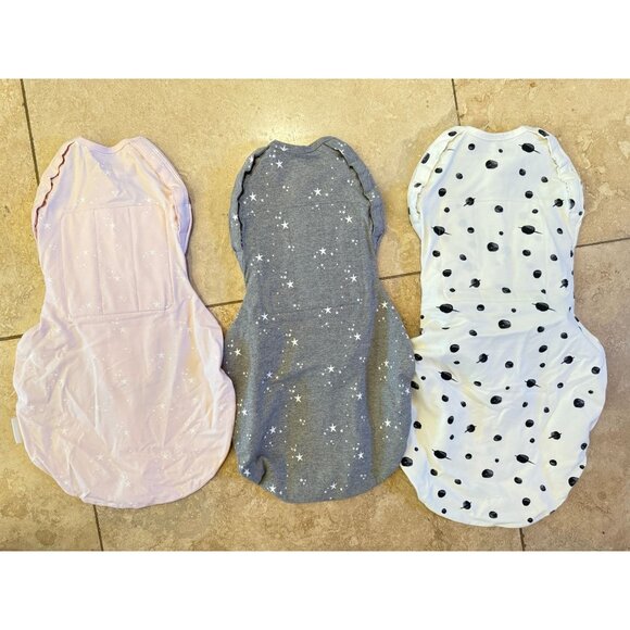 Set Of 3 Happiest Baby Sleep Pea Sacks S/M Pink Gray & White With Stars & Dots P - Picture 5 of 5
